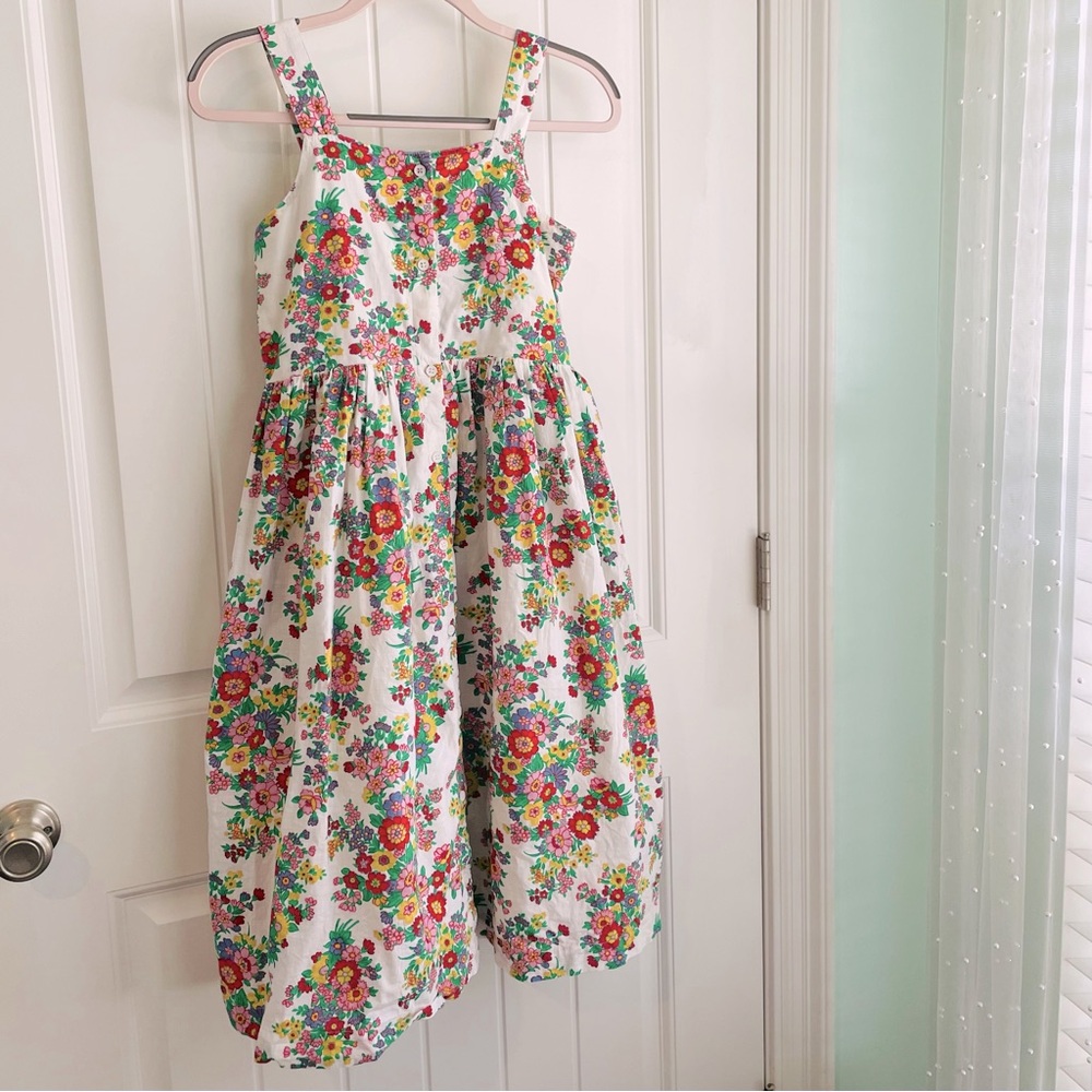 Mini Boden Girl's Smocked Sleeveless Button Down Floral Dress Sz 13-14Y in EUC